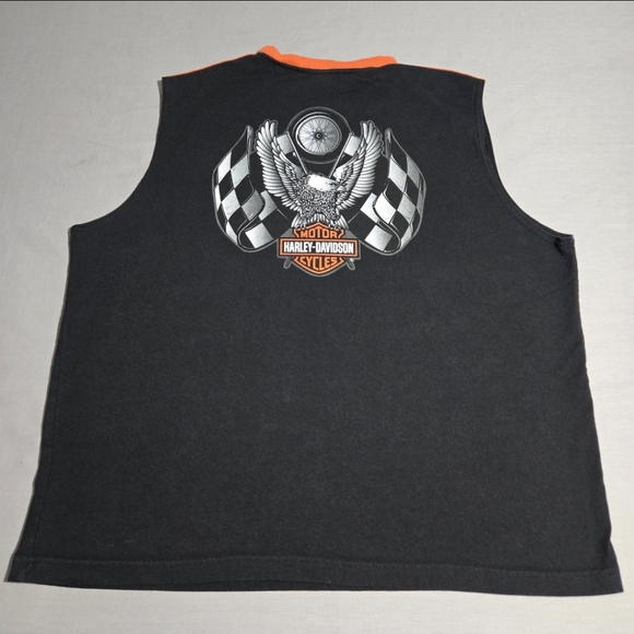 VINTAGE Harley Davidson Tank Top Mens XXL Black Eagle Checkered Flag Embroidered - Picture 9 of 11